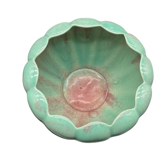 Vtg Ceramic Bowl Planter Green Pink Glaze West Coast Pottery 4"H x 6.5"D - Picture 5 of 7